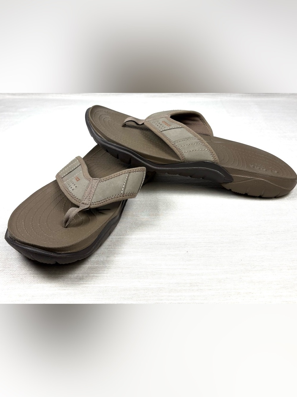 CROCS Swiftwater Wave Men's Taupe Flip-Flop Sandals with Contoured Footbed